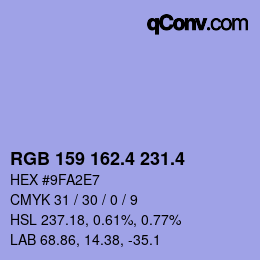 カラーコード: RGB 159 162.4 231.4 | qconv.com