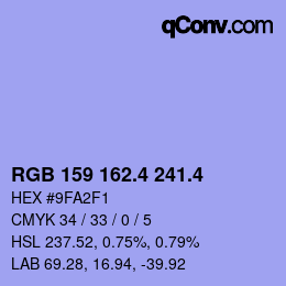 カラーコード: RGB 159 162.4 241.4 | qconv.com