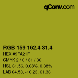 カラーコード: RGB 159 162.4 31.4 | qconv.com