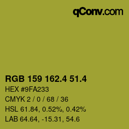 カラーコード: RGB 159 162.4 51.4 | qconv.com