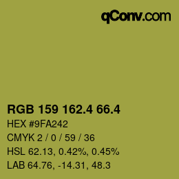 カラーコード: RGB 159 162.4 66.4 | qconv.com