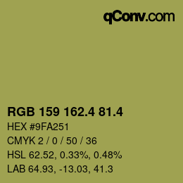 カラーコード: RGB 159 162.4 81.4 | qconv.com