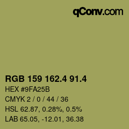 カラーコード: RGB 159 162.4 91.4 | qconv.com
