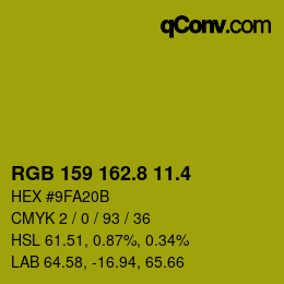 カラーコード: RGB 159 162.8 11.4 | qconv.com