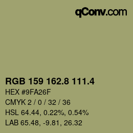 カラーコード: RGB 159 162.8 111.4 | qconv.com