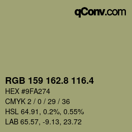 カラーコード: RGB 159 162.8 116.4 | qconv.com