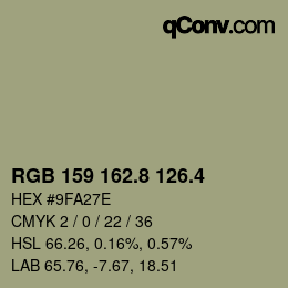カラーコード: RGB 159 162.8 126.4 | qconv.com