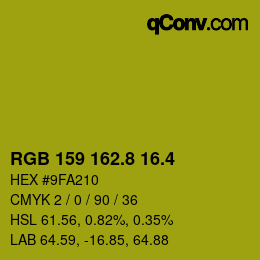 カラーコード: RGB 159 162.8 16.4 | qconv.com