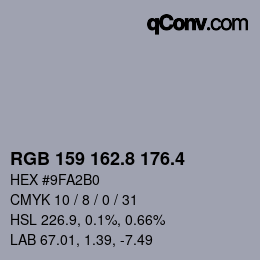 カラーコード: RGB 159 162.8 176.4 | qconv.com