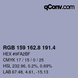 カラーコード: RGB 159 162.8 191.4 | qconv.com