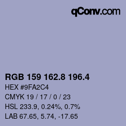 カラーコード: RGB 159 162.8 196.4 | qconv.com