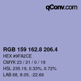 カラーコード: RGB 159 162.8 206.4 | qconv.com