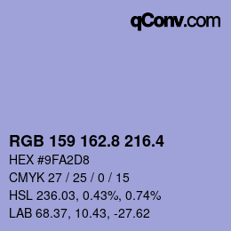 カラーコード: RGB 159 162.8 216.4 | qconv.com