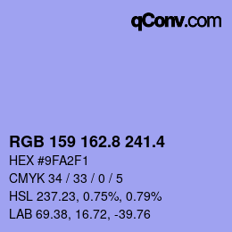 カラーコード: RGB 159 162.8 241.4 | qconv.com