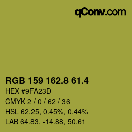 カラーコード: RGB 159 162.8 61.4 | qconv.com