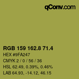 カラーコード: RGB 159 162.8 71.4 | qconv.com