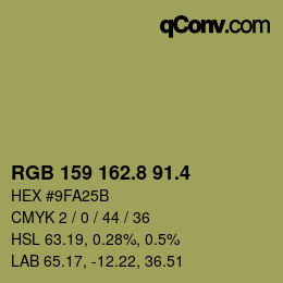 カラーコード: RGB 159 162.8 91.4 | qconv.com