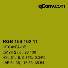 カラーコード: RGB 159 162 11 | qconv.com