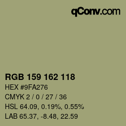 颜色代码: RGB 159 162 118 | qconv.com