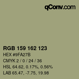 Color code: RGB 159 162 123 | qconv.com