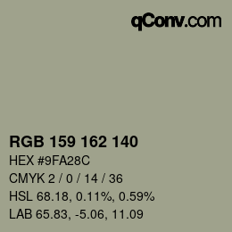 颜色代码: RGB 159 162 140 | qconv.com