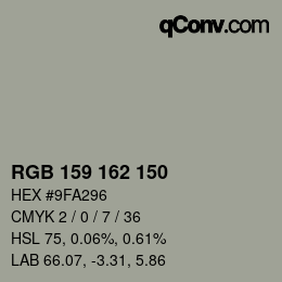 颜色代码: RGB 159 162 150 | qconv.com
