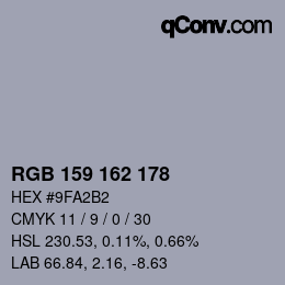 颜色代码: RGB 159 162 178 | qconv.com