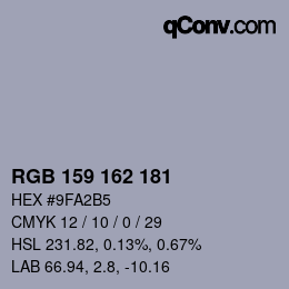 カラーコード: RGB 159 162 181 | qconv.com
