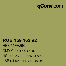 Color code: RGB 159 162 92 | qconv.com