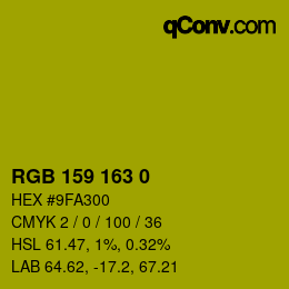 颜色代码: RGB 159 163 0 | qconv.com