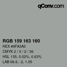 颜色代码: RGB 159 163 160 | qconv.com
