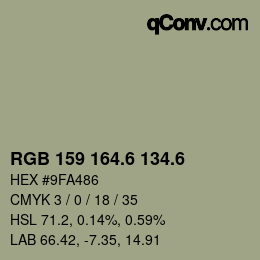 カラーコード: RGB 159 164.6 134.6 | qconv.com