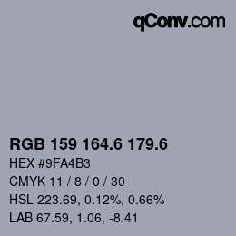 カラーコード: RGB 159 164.6 179.6 | qconv.com