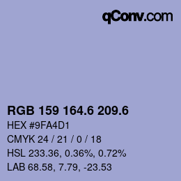 カラーコード: RGB 159 164.6 209.6 | qconv.com