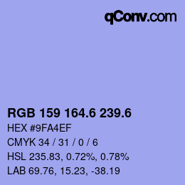 カラーコード: RGB 159 164.6 239.6 | qconv.com