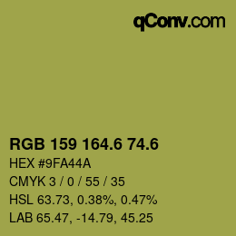 カラーコード: RGB 159 164.6 74.6 | qconv.com