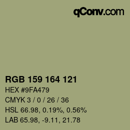 Color code: RGB 159 164 121 | qconv.com