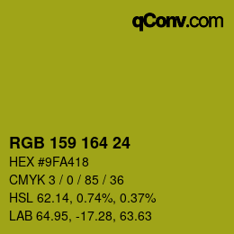 カラーコード: RGB 159 164 24 | qconv.com