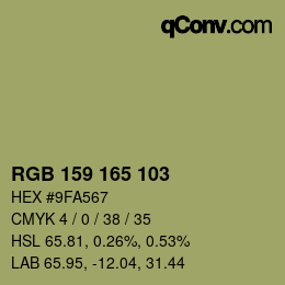 Color code: RGB 159 165 103 | qconv.com