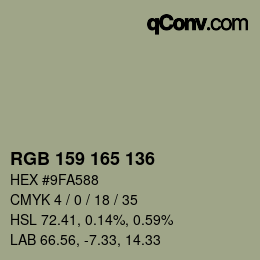 颜色代码: RGB 159 165 136 | qconv.com