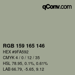 カラーコード: RGB 159 165 146 | qconv.com