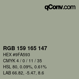 颜色代码: RGB 159 165 147 | qconv.com