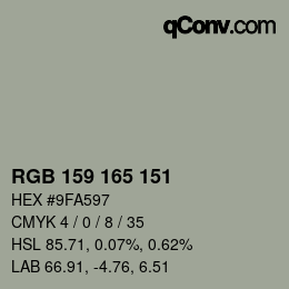 Código de color: RGB 159 165 151 | qconv.com