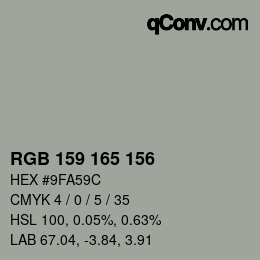 颜色代码: RGB 159 165 156 | qconv.com