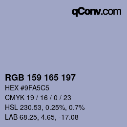 カラーコード: RGB 159 165 197 | qconv.com