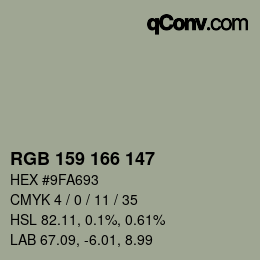 Farbcode: RGB 159 166 147 | qconv.com