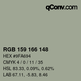 Color code: RGB 159 166 148 | qconv.com