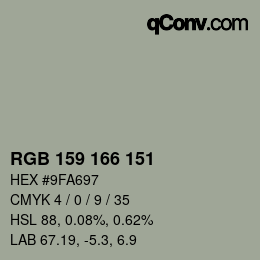 颜色代码: RGB 159 166 151 | qconv.com