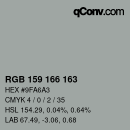 Color code: RGB 159 166 163 | qconv.com