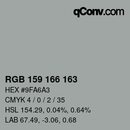 Color code: RGB 159 166 163 | qconv.com